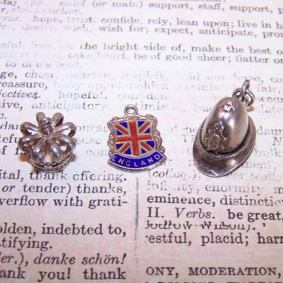 3 British Sterling Silver Enamel Charms-Crown, Bobbys Hat, England Travel Shield - Picture 1 of 6